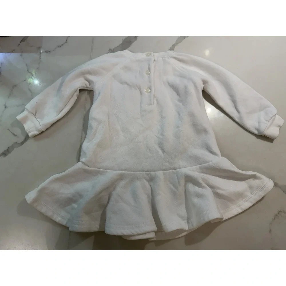 Ralph Lauren Rugby Polo Bear Fleece Dress 6 Months White Ruffle Long Sleeve